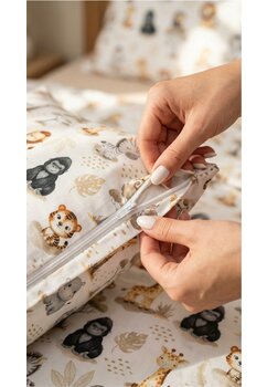 Set 2 piese, fata plapuma si fata perna, monkey, bumbac, alb, 100x135 cm