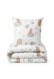 Set 2 piese, fata plapuma si fata perna, urs cu baloane, bumbac, alb, 100x135 cm