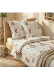 Set 2 piese, fata plapuma si fata perna, urs cu baloane, bumbac, alb, 100x135 cm