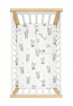 Set 2 piese, plapumioara si perna, muselina, bumbac organic, Iepurasul Fifi, 120x60 cm, multicolor