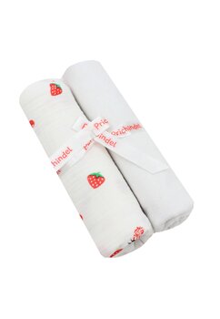 Set 2 scutece, capsuni si cirese, muselina si finet, alb, 80 x 67 cm