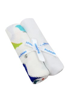 Set 2 scutece, dinozauri colorati, muselina si finet, alb, 80 x 67 cm