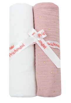 Set 2 scutece, muselina, Metalic dots, roz cu alb, 80 x 67 cm