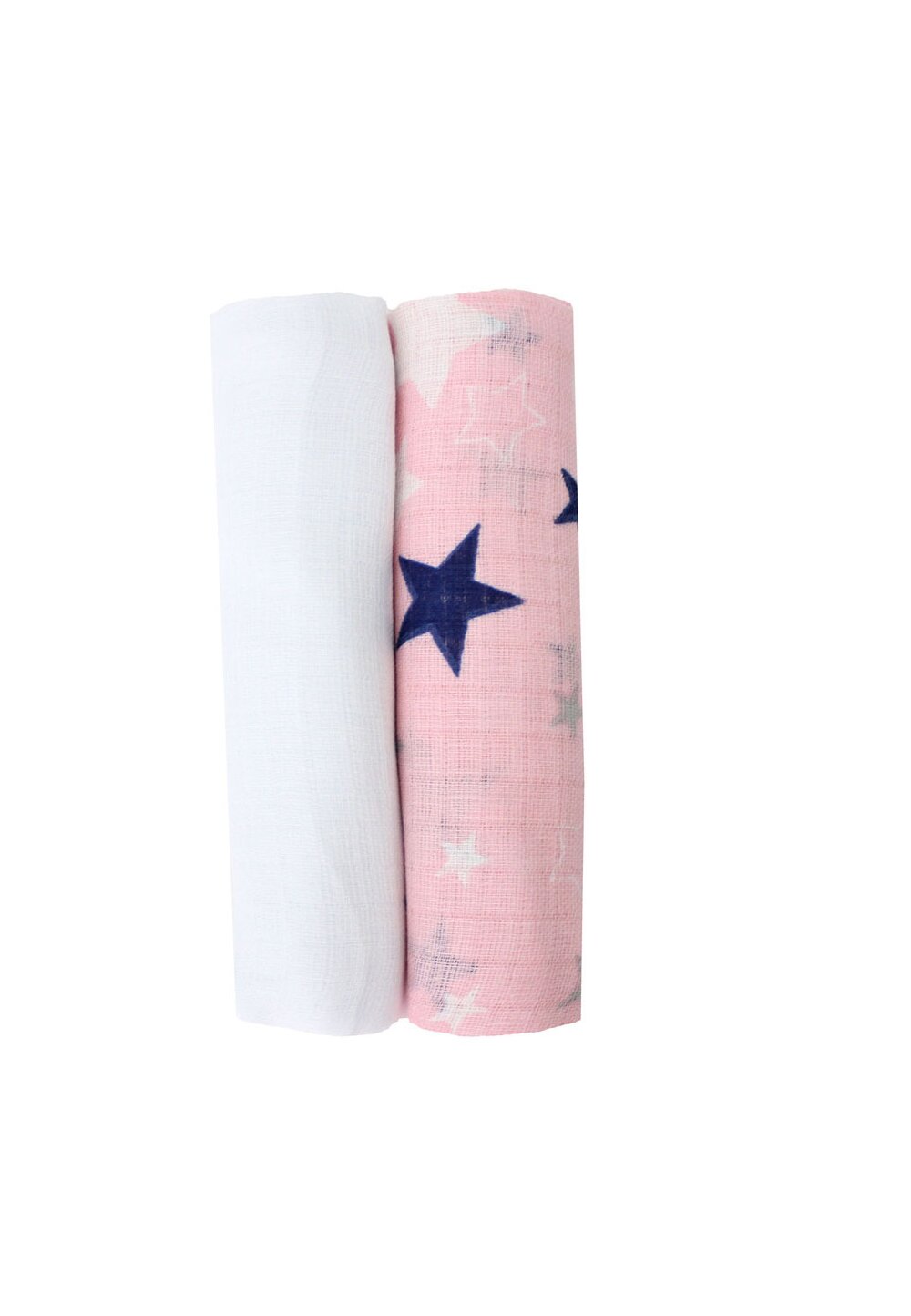 Set 2 scutece muselina, roz cu stelute bluemarin, 75 x 70 cm