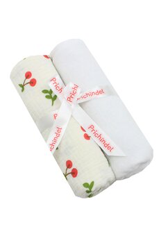 Set 2 scutece, muselina si finet, cirese, ivory, 80 x 67 cm
