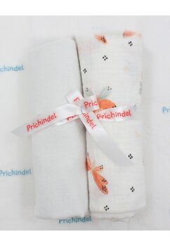 Set 2 scutece, muselina si finet, fluturasi portocalii, 80 x 67 cm