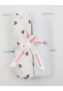 Set 2 scutece, muselina si finet, inimioare maro, 80 x 67 cm