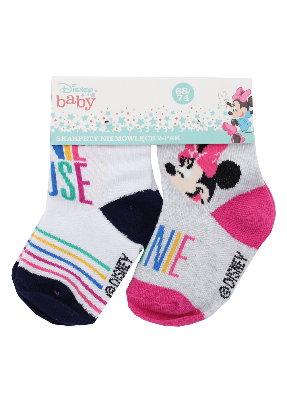 Set 2 sosete, gri si albe cu dungi bluemarin, Minnie