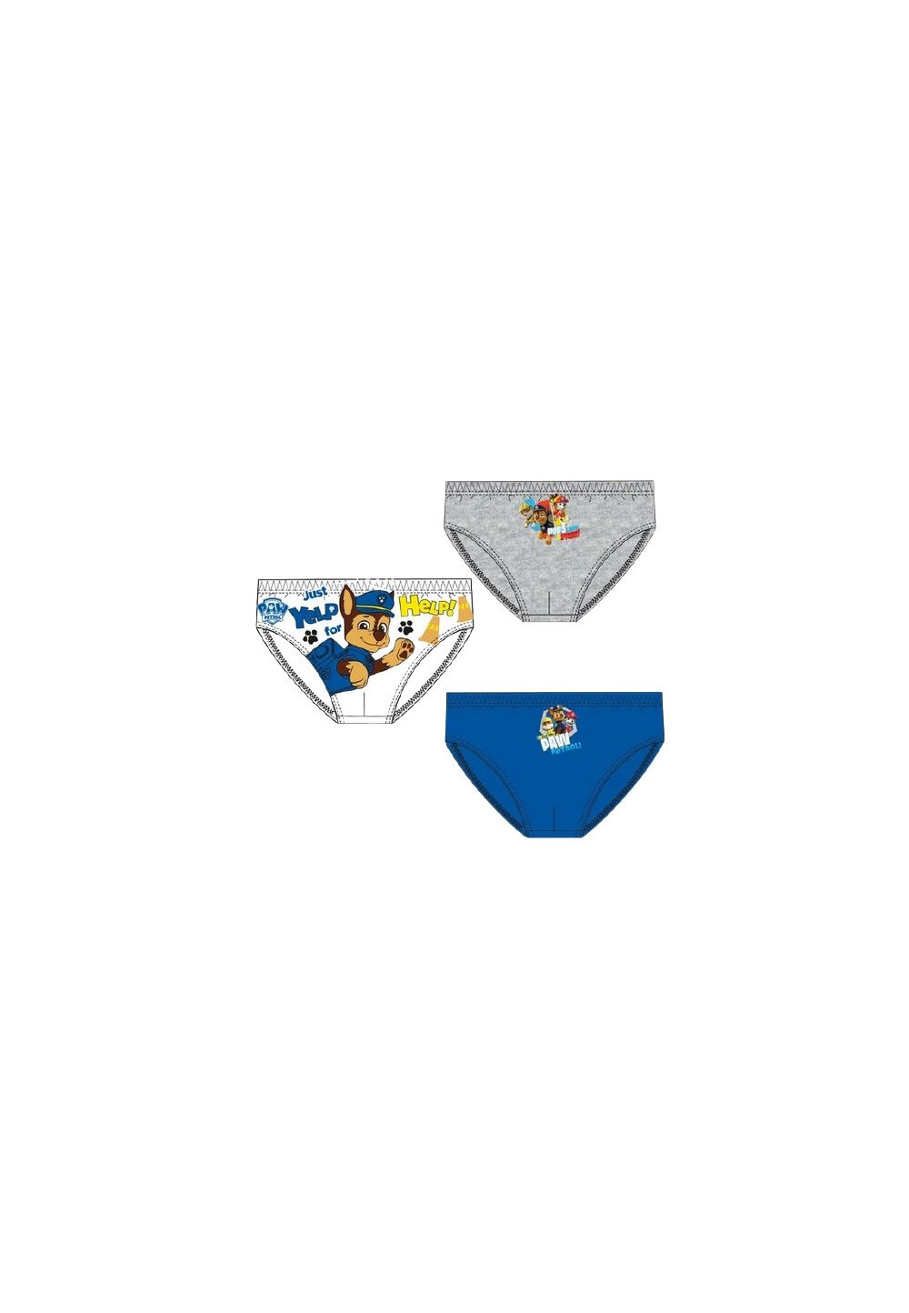 Set 3 chiloti bumbac, Paw Patrol, gri, albi si albastri