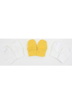 Set 3 manusi bebe, alb cu galben