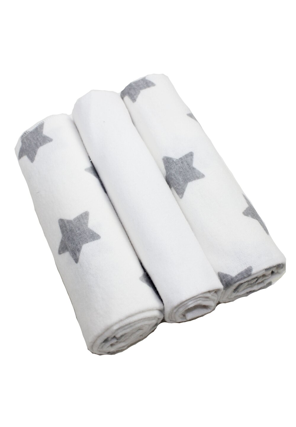Set 3 scutece, bumbac alb cu stelute mari gri, 80x70 cm