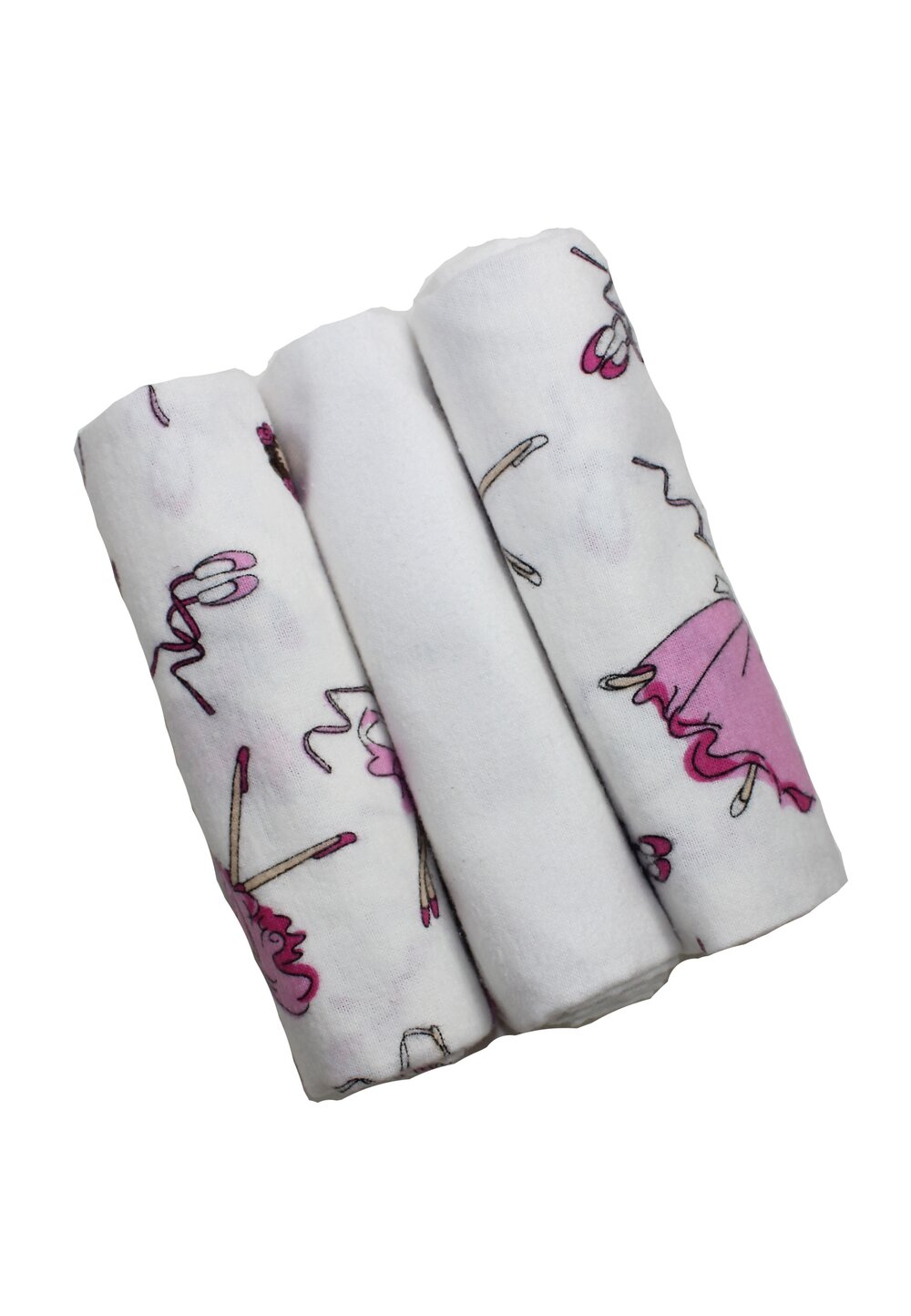 Set 3 scutece, bumbac, Balerina roz cu alb, 80x70 cm
