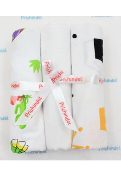 Set 3 scutece, bumbac, coronite galbene si Dinosaurs, multicolor, 80x70cm