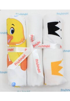 Set 3 scutece, bumbac, coronite galbene si Ducks, multicolor, 80x70cm