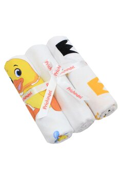Set 3 scutece, bumbac, coronite galbene si Ducks, multicolor, 80x70cm