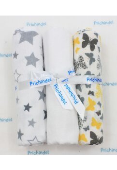Set 3 scutece, Butterfly galben si stelute mari, bumbac, multicolor, 80x70cm