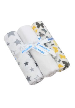 Set 3 scutece, Butterfly galben si stelute mari, bumbac, multicolor, 80x70cm