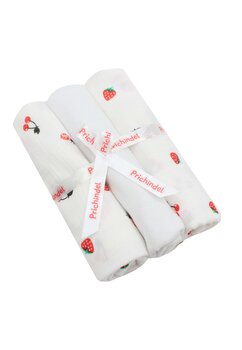 Set 3 scutece, capsuni si cirese, muselina si finet, bumbac, 80x67cm