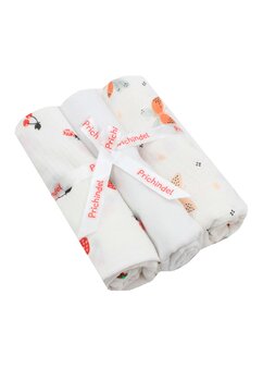 Set 3 scutece, capsuni si fluturasi, muselina si finet, bumbac, 80x67cm