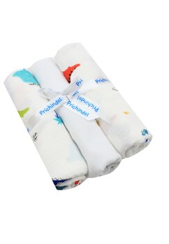 Set 3 scutece, dinozauri colorati, muselina si finet, bumbac, 80x67cm