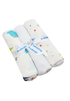 Set 3 scutece, dinozauri si stelute, muselina si finet, bumbac, 80x67cm