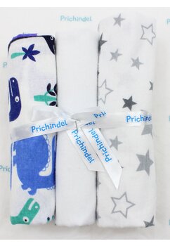 Set 3 scutece, flanel bumbac, Dino si Fluturasi galbeni, 80x70cm, multicolor