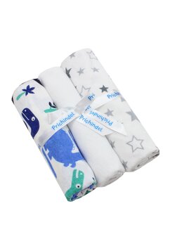 Set 3 scutece, flanel bumbac, Dino si stelute gri, 80x70cm, multicolor