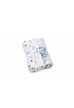 Set 3 scutece, It is boy si alb cu stele gri, flanel bumbac, multicolor, 80x70cm