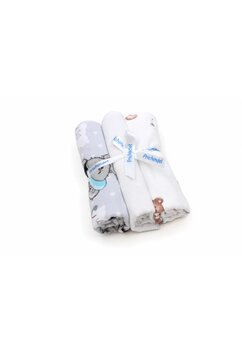 Set 3 scutece, It is boy si urs cu baloane, flanel bumbac, multicolor, 80x70cm