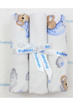 Set 3 scutece, koala cu steluta albastra, flanel bumbac, multicolor, 80x70cm