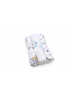 Set 3 scutece, koala cu steluta albastra si stelute gri, flanel bumbac, multicolor, 80x70cm