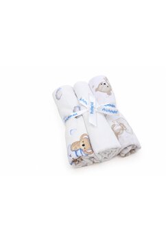 Set 3 scutece, koala cu steluta albastra si urs pe nor crem, flanel bumbac, multicolor, 80x70cm