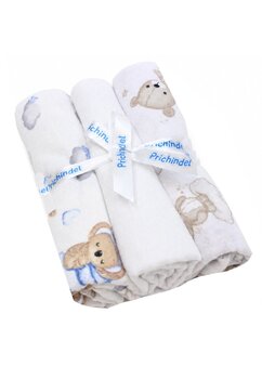 Set 3 scutece, koala cu steluta albastra si urs pe nor crem, flanel bumbac, multicolor, 80x70cm