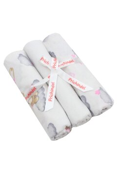 Set 3 scutece, koala cu steluta roz, flanel bumbac, multicolor, 80x70cm