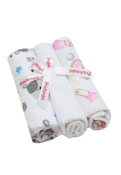 Set 3 scutece, koala cu steluta roz si cute teddy, flanel bumbac, multicolor, 80x70cm