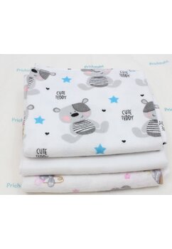Set 3 scutece, koala cu steluta roz si cute teddy, flanel bumbac, multicolor, 80x70cm