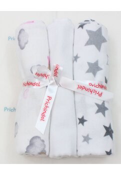 Set 3 scutece, koala cu steluta roz si stele gri, flanel bumbac, multicolor, 80x70cm