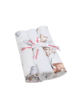 Set 3 scutece, koala cu steluta roz si urs cu baloane, flanel bumbac, multicolor, 80x70cm