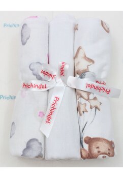 Set 3 scutece, koala cu steluta roz si urs cu baloane, flanel bumbac, multicolor, 80x70cm
