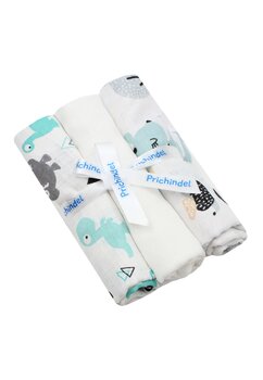 Set 3 scutece, muselina, Dino si Bambi, multicolor, 75x70 cm