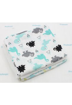 Set 3 scutece, muselina, Dino si Butterfly turcoaz, multicolor, 75x70 cm