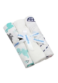 Set 3 scutece, muselina, Dino si Rachete, multicolor, 75x70 cm