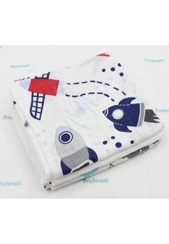 Set 3 scutece, muselina, Dino si Rachete, multicolor, 75x70 cm