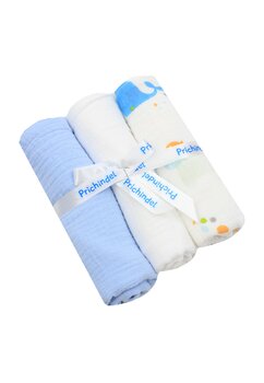 Set 3 scutece, muselina, Eli si balena albastra, multicolor, 80 x 67 cm