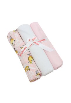 Set 3 scutece, Ratuste, muselina roz si finet, bumbac, 75x70cm