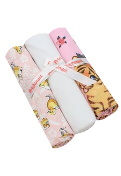 Set 3 scutece, Ratuste si Little tiger pink, muselina si finet, bumbac, 75x70cm