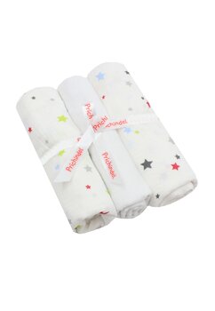 Set 3 scutece, stelute colorate, muselina si finet, bumbac, 80x67cm