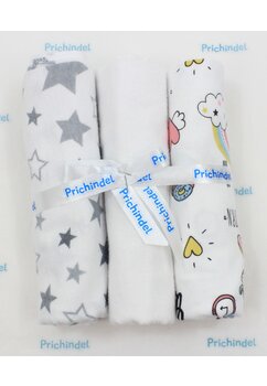 Set 3 scutece, Unicorn si stelute mari, bumbac, multicolor, 80x70cm