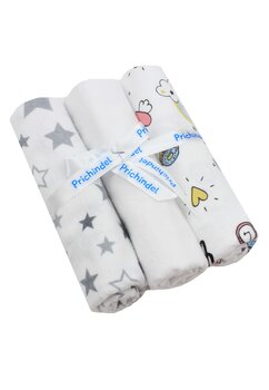 Set 3 scutece, Unicorn si stelute mari, bumbac, multicolor, 80x70cm