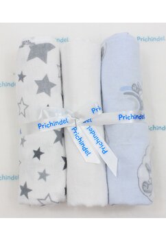Set 3 scutece, urs pe nor albastru si stelute mari, bumbac, multicolor, 80x70cm